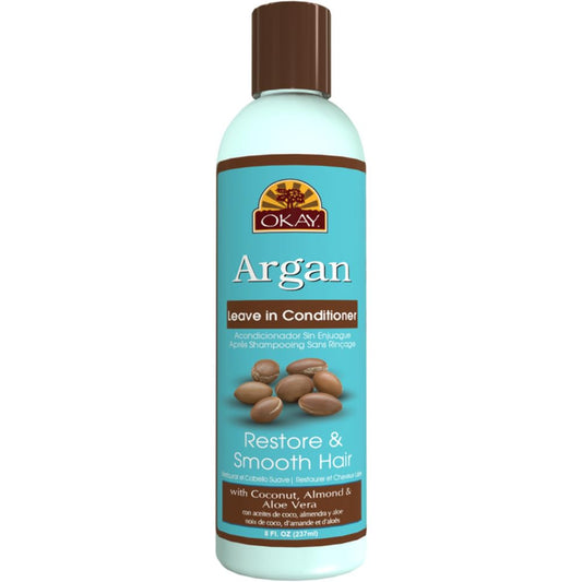 OKAY | Argan Leave In Conditioner | For All Hair Types & Textures | Restore, Hydrate & Smooth Hair | With Coconut, Almond, & Aloe Vera | Free Beauty & Personal Care OKAY