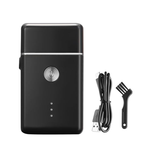 Portable -C Rechargeable Electric Shaver with Precision Blade, Cleaning Brush, and Travel-Friendly Design, Compact Black Body for On-The-Go Grooming Beauty and Personal Care QDKVTNDJZ