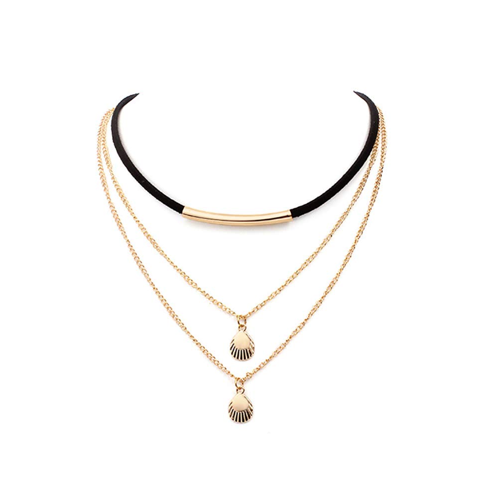 DoubleNine Cowrie Shell Silver Gold Pendant Velvet Choker Ethnic Seashell Boho Chic Women Multilayer Necklace Accessories (gold) Beauty & Personal Care Doubnine