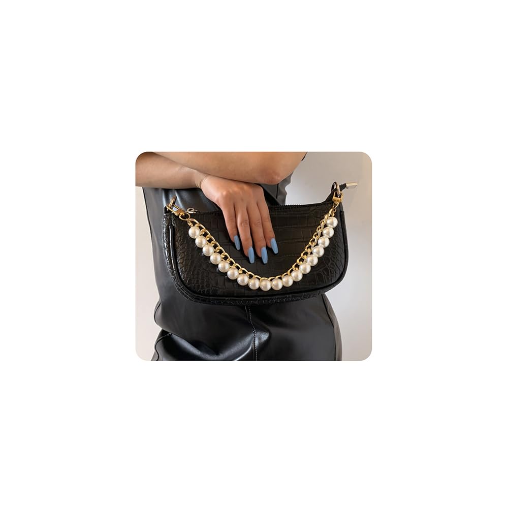 Xerling Short Pearl Bead Purse Handle Chain Heavy Chunky Cuban Handbag Chain Purse Replacement Strap Layered Bag Decoration Accessories Women (Gold) Beauty & Personal Care Xerling