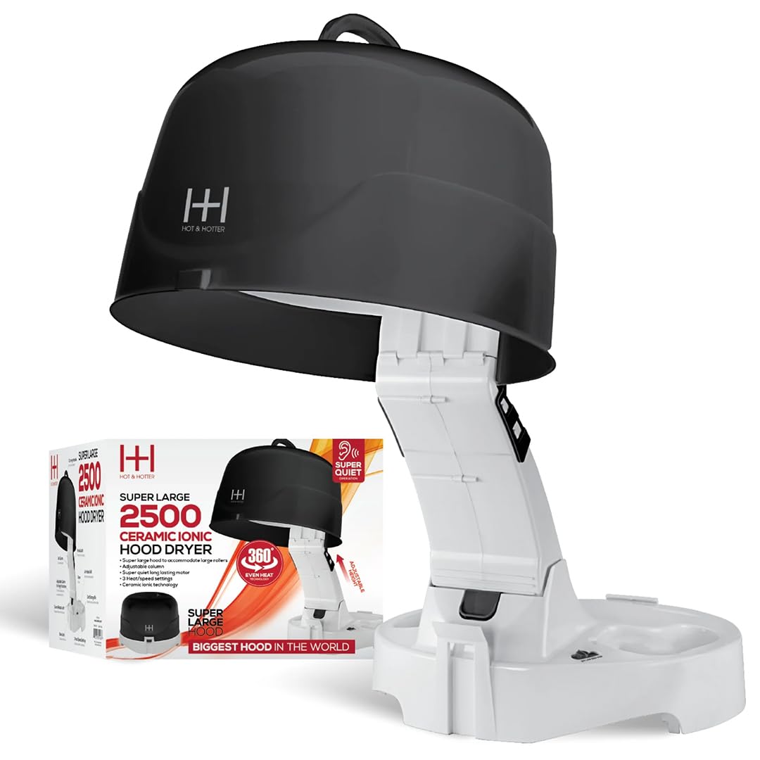 Annie Hot & Hotter Super Large Ceramic Ionic Hood Dryer - Professional Salon Hair Dryer with Adjustable Height, 3 Heat & Speed Settings, Portable