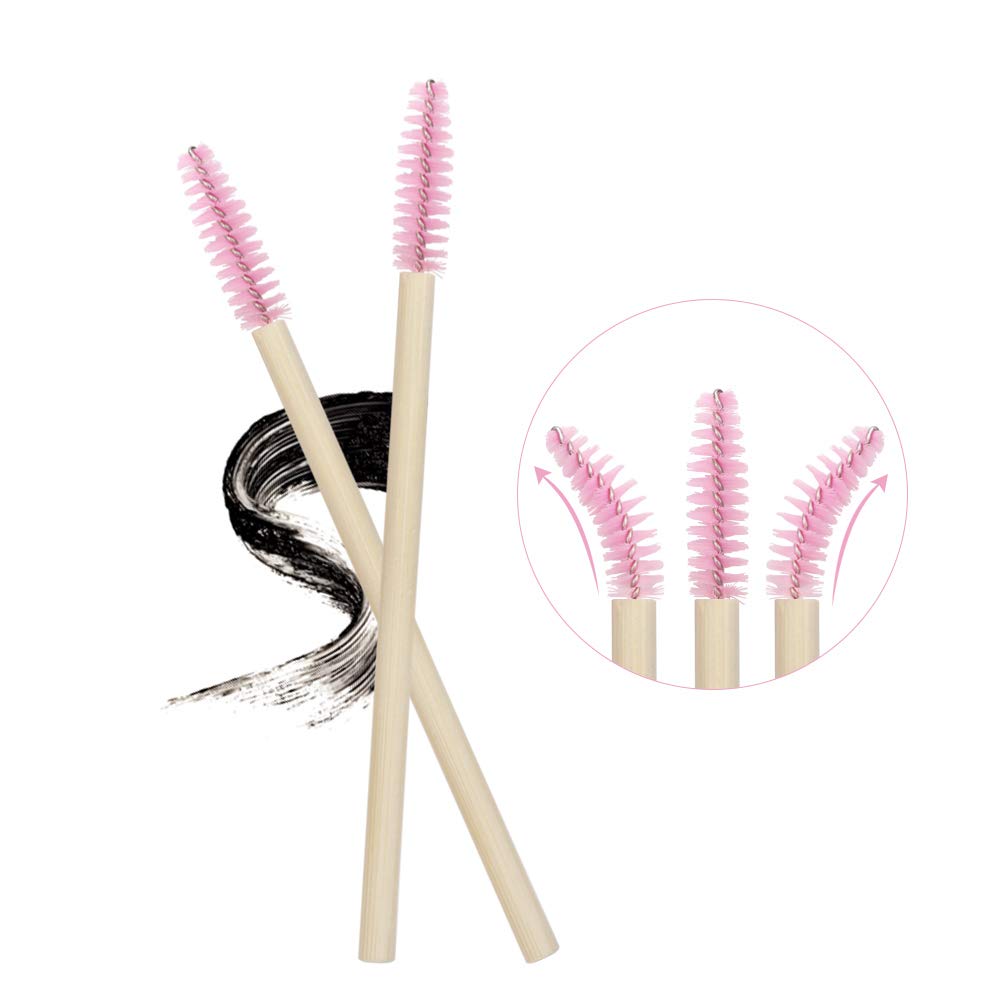 MyAoKuE-UP 100 Pack Bamboo Handle Mascara Wands Disposable Eyelash Brushes Lash Extension Tool, Pink Beauty & Personal Care myaokue-up