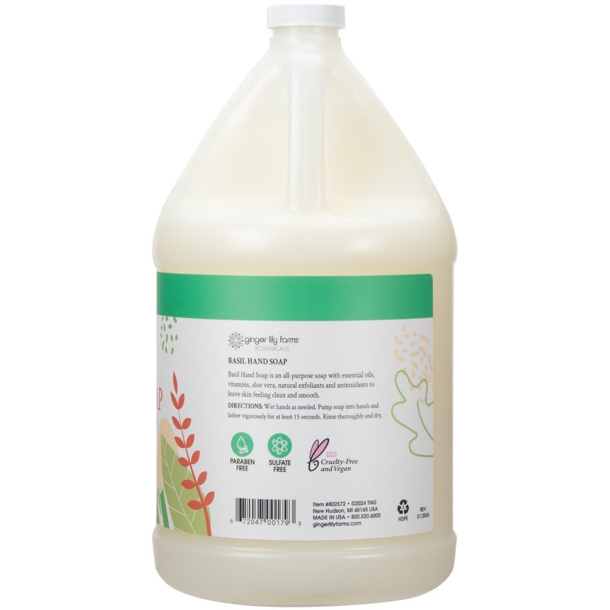 Ginger Lily Farms Botanicals All-Purpose Liquid Hand Soap Refill, 100% Vegan & Cruelty-Free, Basil Scent, 1 Gallon (128 fl oz) Beauty & Personal Care Ginger Lily Farms