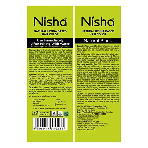Nisha Natural Henna Based Hair Color (Natural Black) 10GM Pack of 10 Beauty & Personal Care Nisha