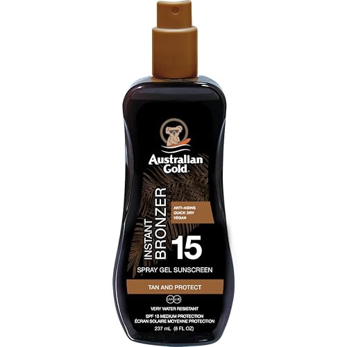Australian Gold Spray Gel Sunscreen with Instant Bronzer SPF 15, 8 Ounce | Moisturize & Hydrate Skin | Broad Spectrum | Water Resistant Beauty & Personal Care Australian Gold