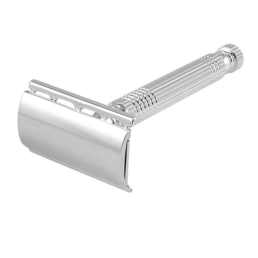 Ruilogod Men Metal Silver Tone Antislip Handle Double Edge Shaving Shaver Razor w Blade (id: 97e 709 fda 84b 1f0 Beauty and Personal Care Ruilogod