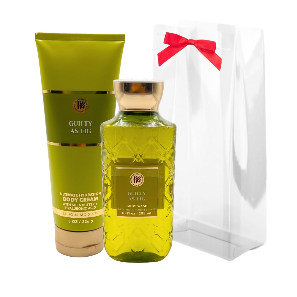 Bath & Body Works GUILTY AS FIG Body Wash & Ultimate Hydration Body Cream 2-piece Gift Set with a Red Bow for Holidays - Full Size Beauty and Personal Care Bath & Body Works