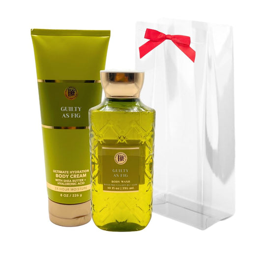 Bath & Body Works GUILTY AS FIG Body Wash & Ultimate Hydration Body Cream 2-piece Gift Set with a Red Bow for Holidays - Full Size Beauty and Personal Care Bath & Body Works
