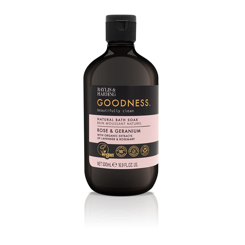 Baylis & Harding Goodness Rose & Geranium Natural Bath Soak 16.9 fl. oz (Pack of 3) - Biodegradable Formula - Vegan Friendly Beauty & Personal Care Baylis & Harding