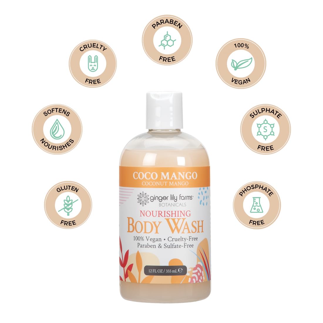 Ginger Lily Farms Botanicals Nourishing Body Wash, Coco Mango, 100% Vegan & Cruelty-Free, Coconut Mango Scent, 12 Fl Oz Beauty & Personal Care Ginger Lily Farms