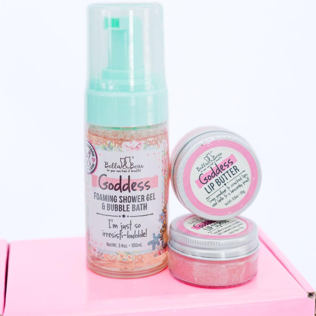 Bella & Bear Goddess Mini Bath & Body Gift Set with 2 in1 Foaming Shower Gel & Bubble Bath, Lip Scrub, Lip Butter - Gift - Teens - Tweens - Women Beauty and Personal Care Bella and Bear