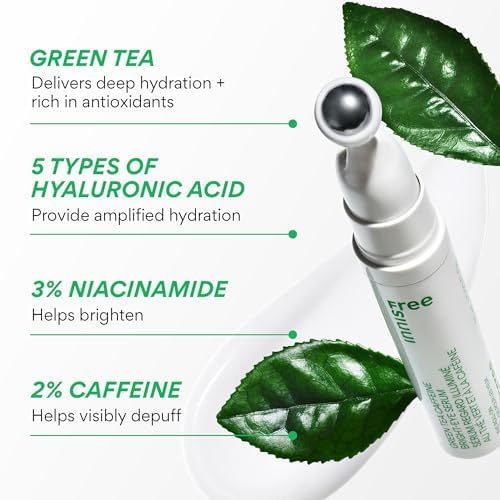 innisfree Green Tea Caffeine Depuffing Eye Serum Roll-On with Niacinamide & Hyaluronic Acid, Cooling Korean Under Eye Roller for Puffiness, Dark Beauty and Personal Care innisfree