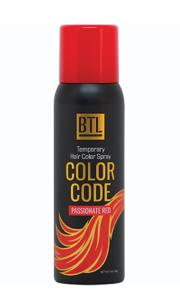 BTL Color Code Temporary Hair Color Spray-On! Vibrant & Easy to Wash | Fast Drying (3oz/80g) (Passionate Red, 3oz/80g) Beauty & Personal Care BTL Professional