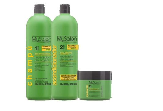 Mysalon Professional Argan and Keratine Repairing Shampoo, Conditioner and Mask Kit Beauty & Personal Care MySalon