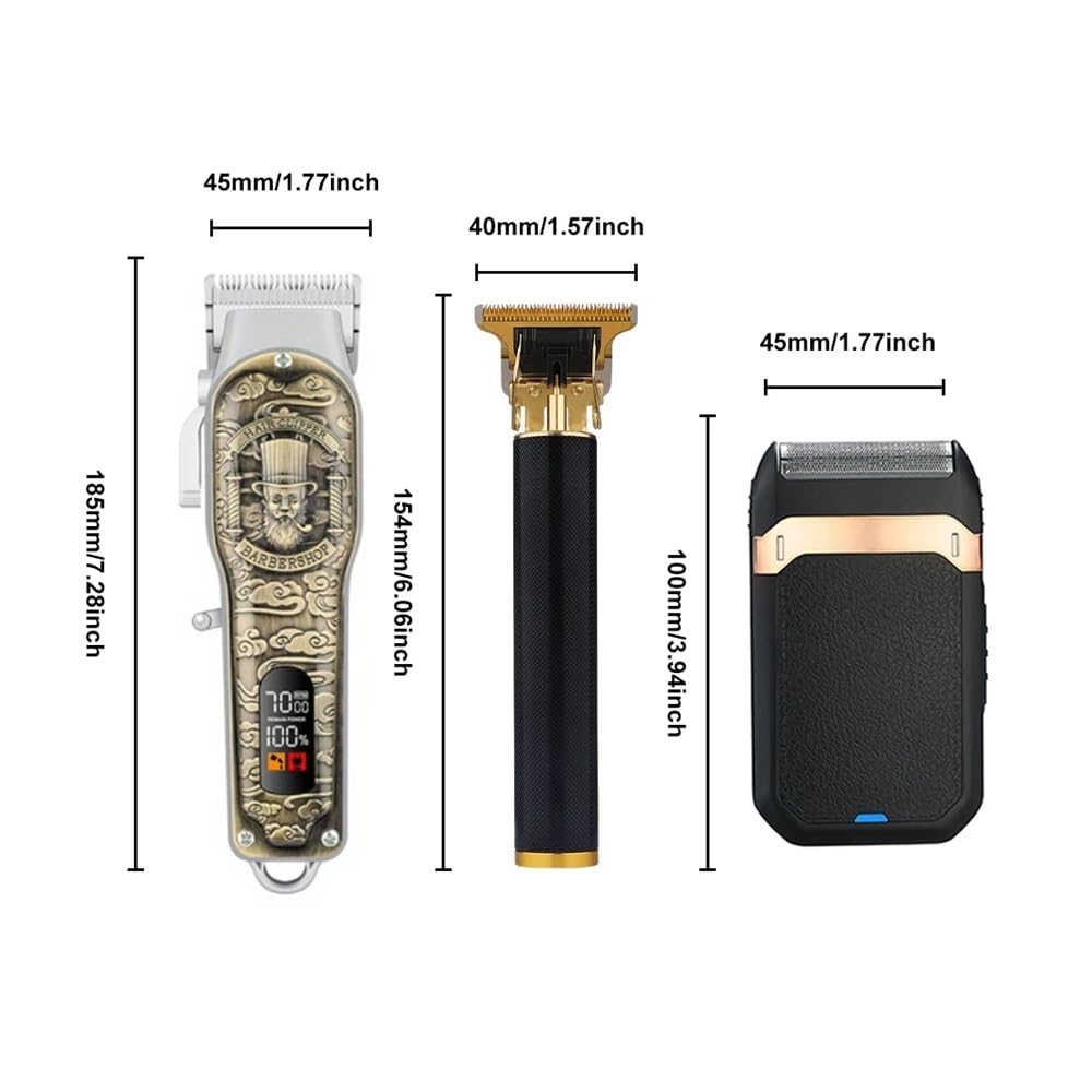 EWKYLSEM Razors Three-Piece Electric Hair Trimmer Set, USB Charging LED Smart Display Hair Clipper, Electric Carving Scissors, Men's Razor(Gentleman Beauty and Personal Care EWKYLSEM