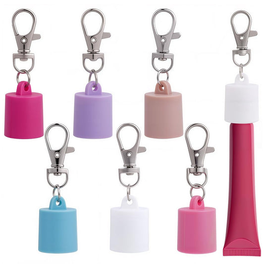 CRASPIRE 6 Colors Lip Balm Keychains Silicone Cap Lip Gloss Key Chain Portable Holder Durable Practical Accessory Replacement Secure Clip for Bags Beauty and Personal Care CRASPIRE