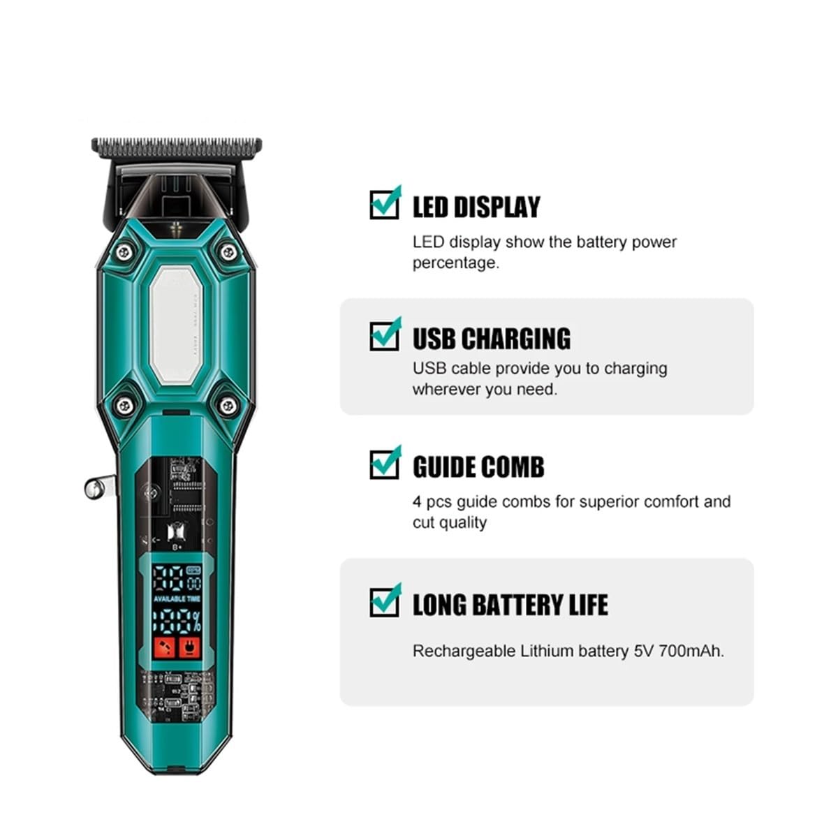 EWKYLSEM T-Shaped Blade Hair Clipper Cordless Transparent Body Electric Rechargeable Professional Men's 900(900 Green) Beauty and Personal Care EWKYLSEM
