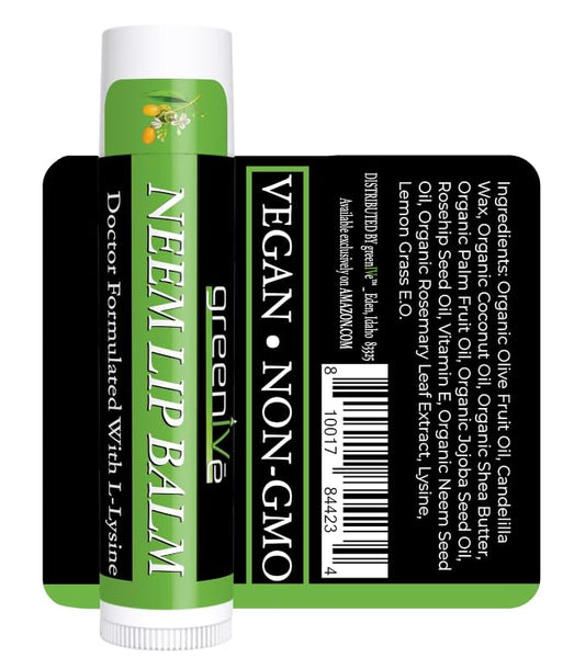 GreenIVe Neem Lip Balm Vegan Lip Moisturizer Neem Seed Oil L-Lysine Handcrafted Natural Lip Care Chap Stick for Dry Lips Cracked Lips Sensitive Lips Beauty and Personal Care GreenIVe