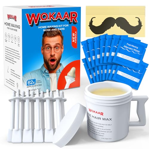 Wokaar Max Value Nose Wax Kit - 120g Wax, 30 Applicators - Painless Nasal & Ear Hair Removal for Men & Women - Includes 15 Balm Wipes & 10 Mustache Beauty and Personal Care Wokaar