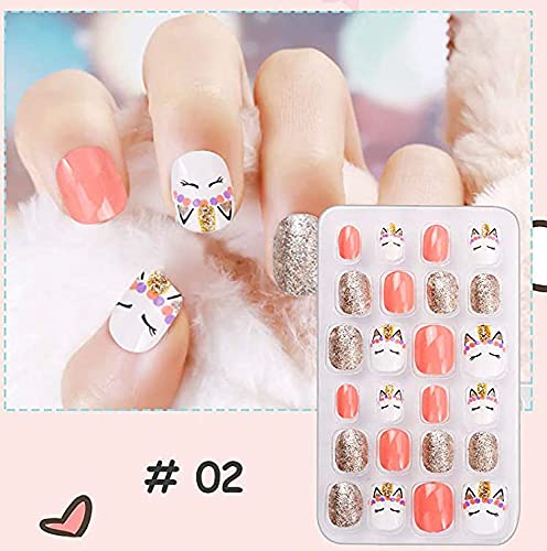 Rain Bingo 72 Pieces False Nails Press on Nails for Kids- Unicorn Short Fake Artificial Full Cover Nail Art Kits Transation with Nail Glue Tabs Beauty & Personal Care Pumkryth