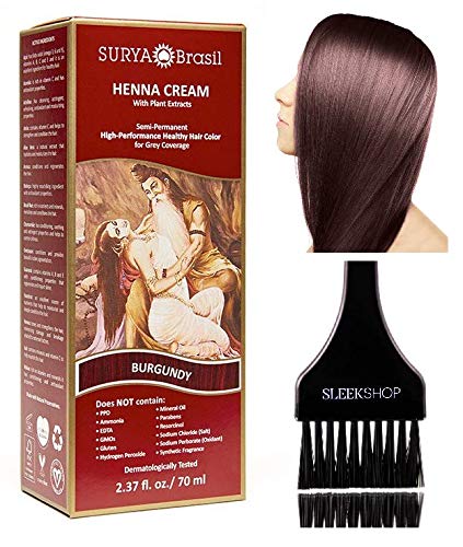 Surya Brasil All Natural HENNA Hair Color CREAM Plant Extracts, Semi-Permanent for Grey Coverage (with Brush) Brazil (BURGUNDY) Beauty & Personal Care Surya Brasil