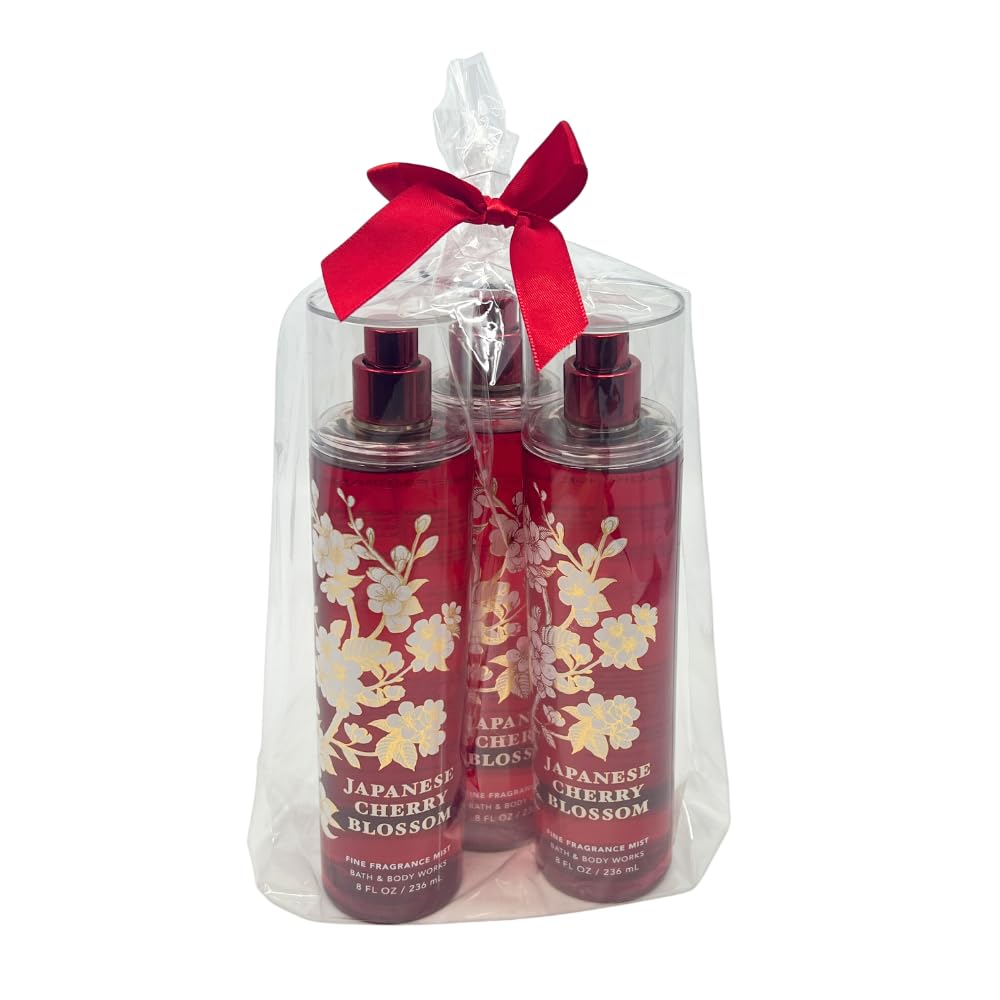 Bath & Body Works JAPANESE CHERRY BLOSSOM Fine Fragrance Mist Gift Set with a Red Bow for Holiday & Gifts - Pack of 3 Beauty & Personal Care Bath & Body Works
