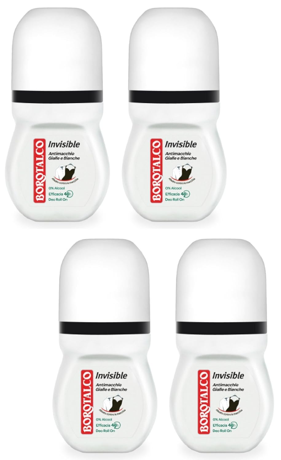 Borotalco:"Invisible" Anti-Stain Deodorant 1.69 Fluid Ounces (50ml) Deo Roll On (Pack of 4) [ Italian Import ] Beauty and Personal Care Borotalco