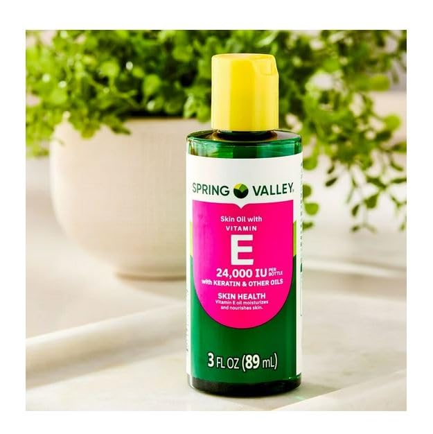 Spring Valley Vitamin E Skin Oil, 24,000 IU, 3 fl oz | Moisturizing Oil for Healthy, Smooth & Hydrated Skin | Nourishing Vitamin E for Face, Body Beauty & Personal Care H4U