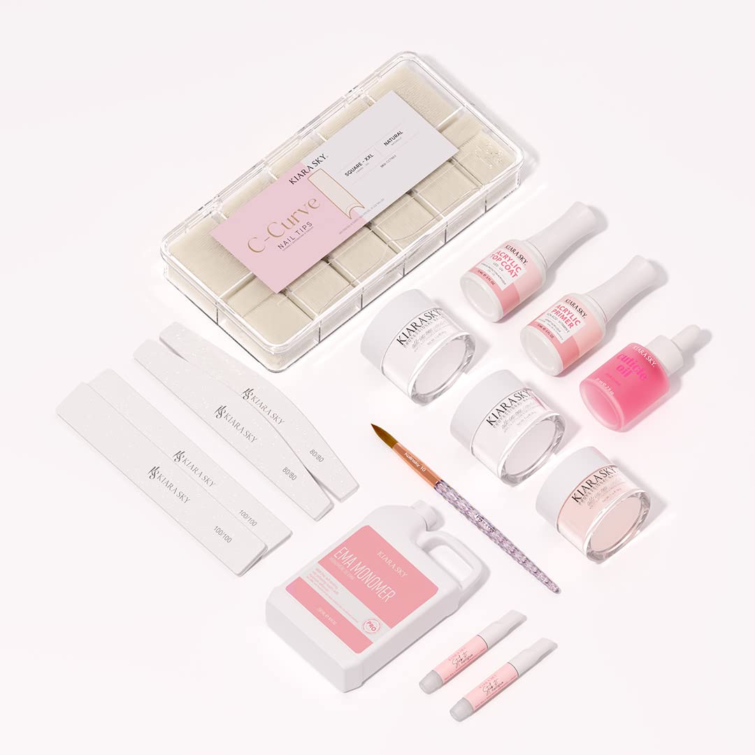 Kiara Sky 14 Piece Acrylic Nail Starter Kit (Includes EMA Monomer, Top Coat, Primer) Beauty & Personal Care KIARA SKY