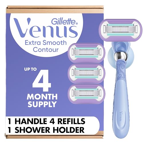 Gillette Venus Razor for Women, Extra Smooth Contour, Includes 1 Reusable Razor Handle + 4 Count 5-Bladed Razor Refills, with Flexiball Pivoting Beauty and Personal Care Gillette Venus