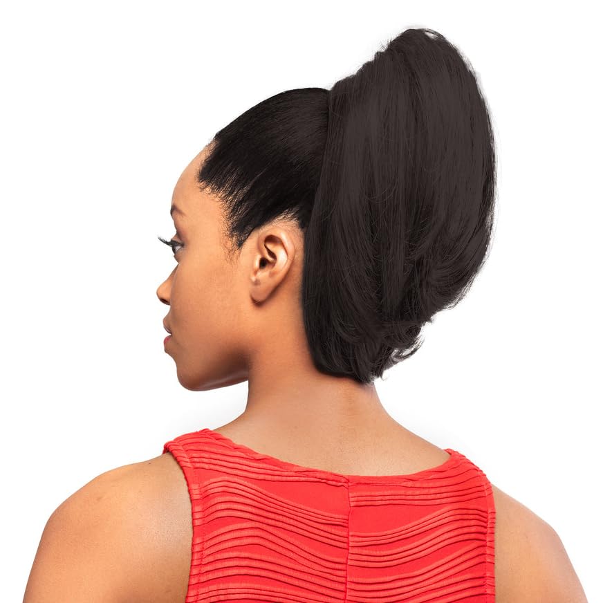 DS002 Ponytail Color 2 - Foxy Silver Wigs 8" Short Length Drawstring Straight Hairpiece Extension Synthetic Black Grey Bun Womens Bundle MaxWigs