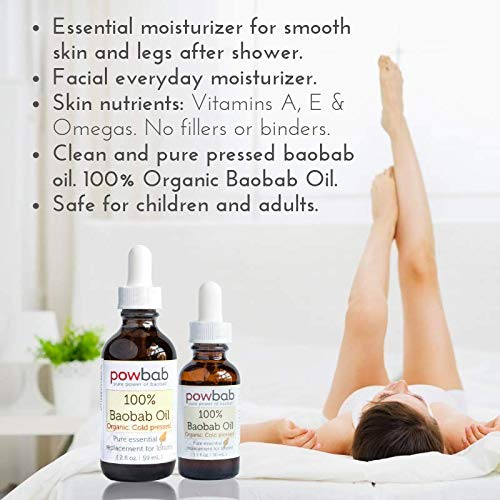 powbab 100% Baobab Oil Cold Pressed, Raw Organic Body Oil for Skin, Hair and Nail Repair. Pure Vitamin E Oil for Scars from Baobab Seeds for Skincare Beauty & Personal Care powbab