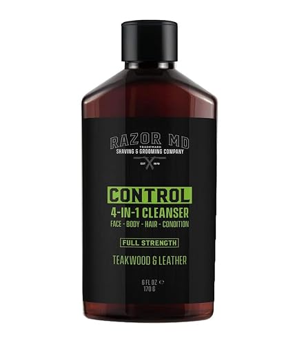 Razor MD Control Men's Face Wash, Body & Hair Cleanser, 4-in-1 Body Wash, Hair Conditioner and Facial Cleansers for Men, Teakwood & Leather Scent, 6 Beauty & Personal Care Razor MD