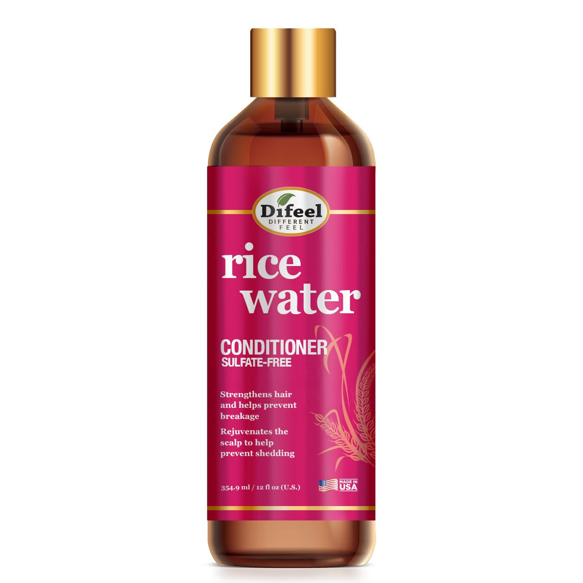 Difeel Rice Water Conditioner 12 oz. Strengthening, Sulfate Free Natural Hair Conditioner