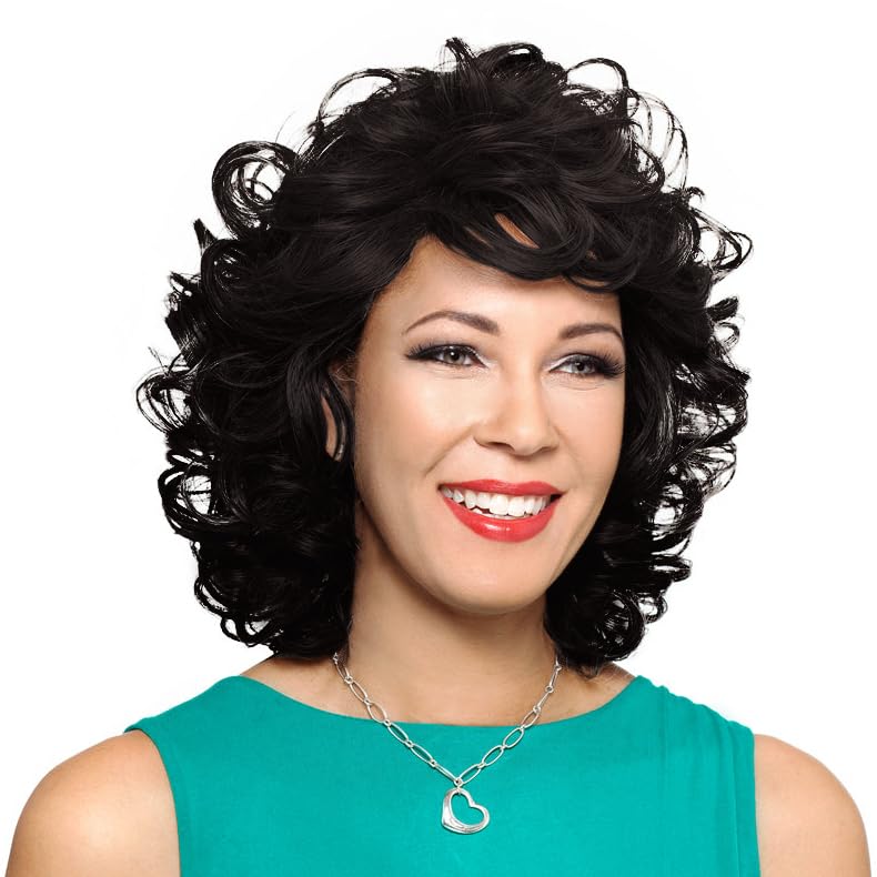 Helena adult wig Color 2 - Foxy Silver adult wigs Medium Length Bouncy Curls Synthetic Wispy Bangs African American Tousled Volume Maxwigs Hairloss