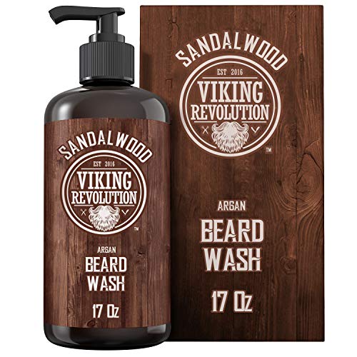 Viking Revolution Beard Wash Shampoo w/Argan & Jojoba Oils - Softens & Strengthens - Sandalwood Scent - 17 oz Shampoo Beauty & Personal Care Viking Revolution