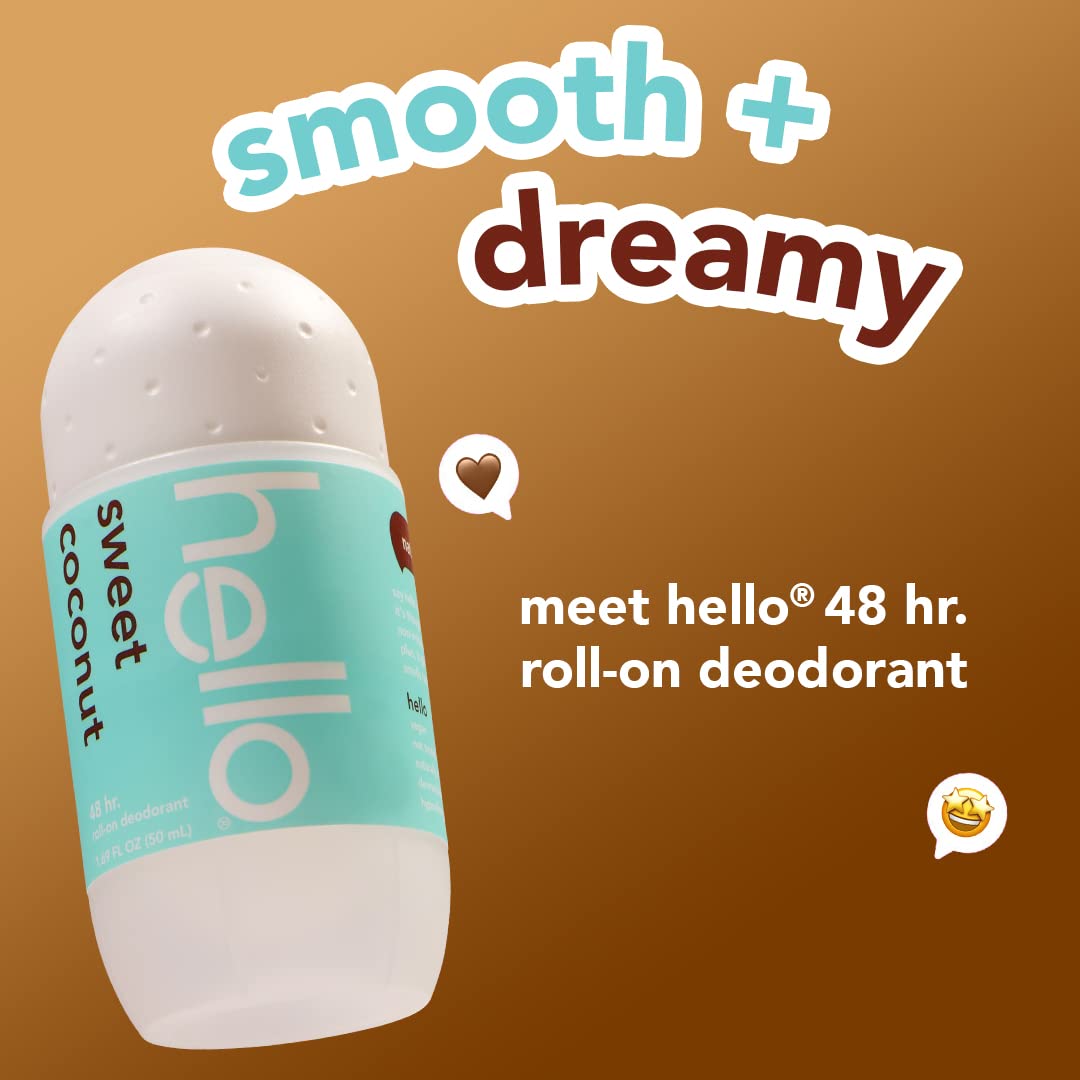 Sweet Coconut Roll On Deodorant, Aluminum Free for Women & Men, 48 Hour Non Sticky, Dries Quick, No White Residue, Travel Size, 2 Pack, 1.69 oz Each Beauty and Personal Care hello