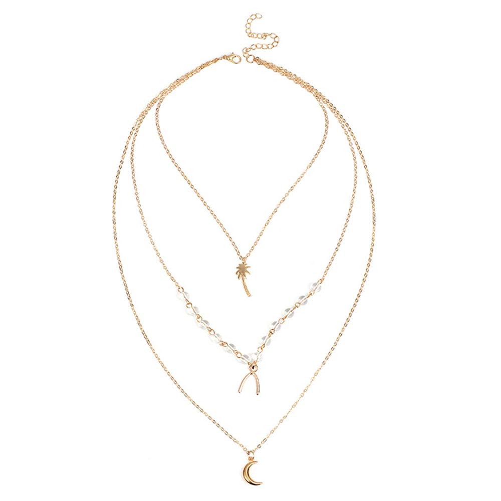 DoubleNine Boho Layered Necklace Crescent Pendant Charm Jewelry Retro Accessories for Women Girls Beauty & Personal Care Doubnine