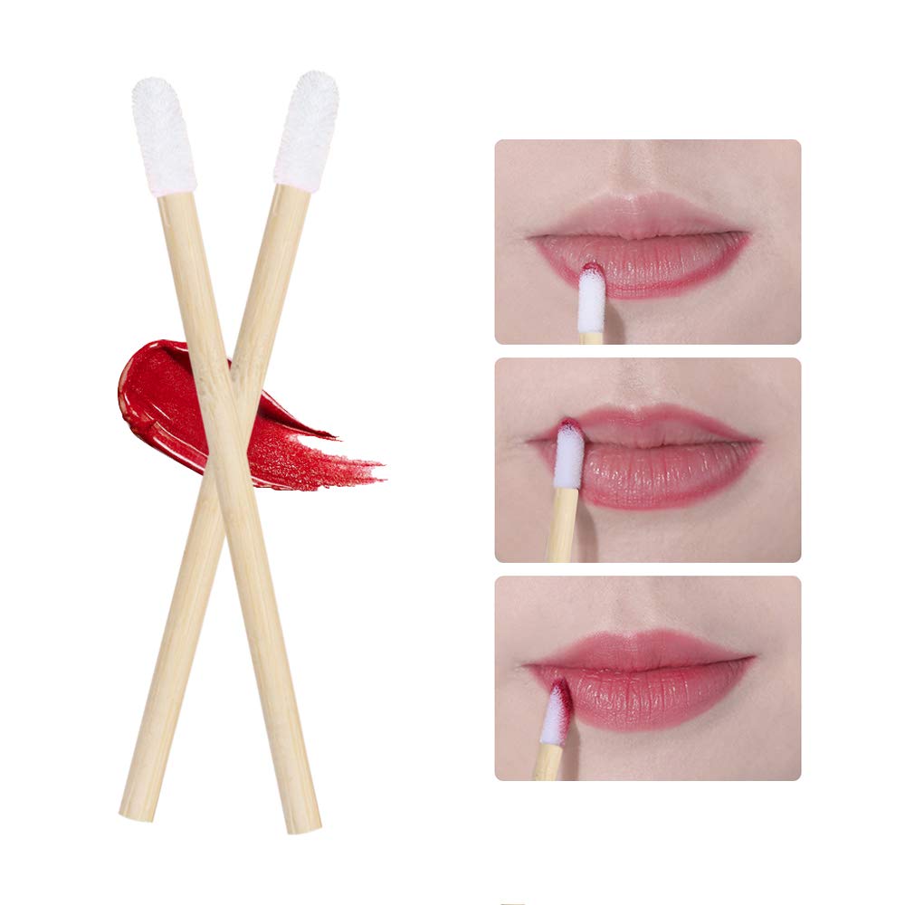 100pcs Lip Gloss Wands Disposable Bamboo Handle Lip Brushes Lipstick Applicator Makeup Tool Beauty & Personal Care myaokue-up