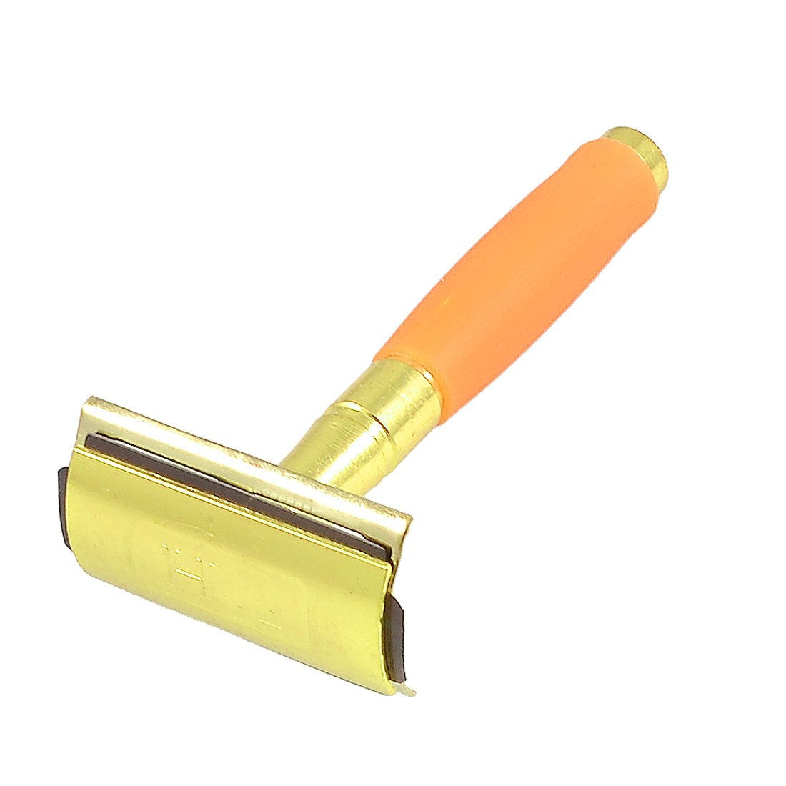 Ruilogod Orange Rubber Coated Handle Gold Tone Metal Safety Razor Beard Trimmer (id: 96a 223 8a1 06d 60c Beauty and Personal Care Ruilogod