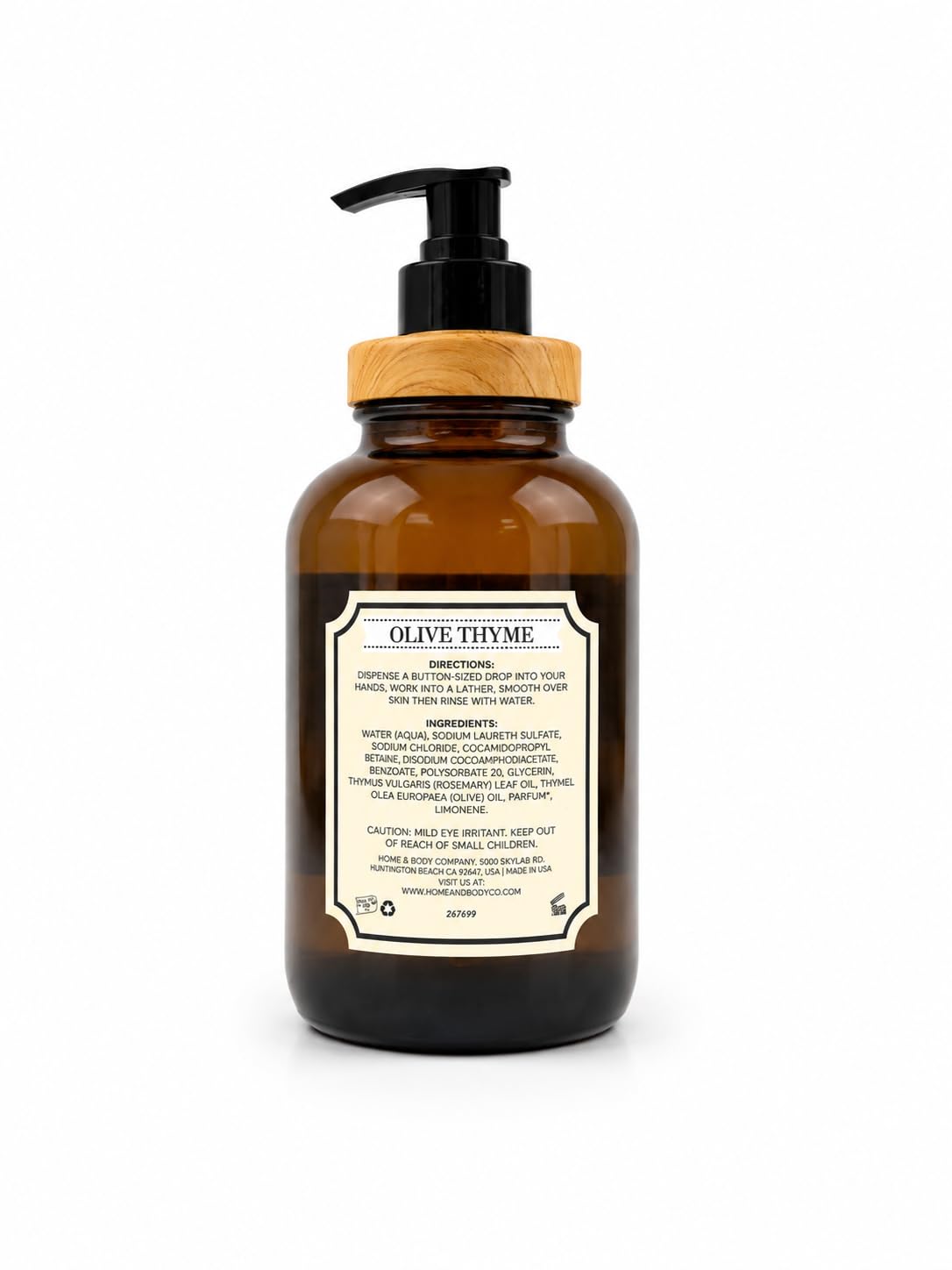 Botanical Home Hand Soap Collection 576ml | 19.5 fl oz | Infused with Essential Oils |Amber GLASS BOTTLE | Olive Thyme Beauty & Personal Care Home & Body Company