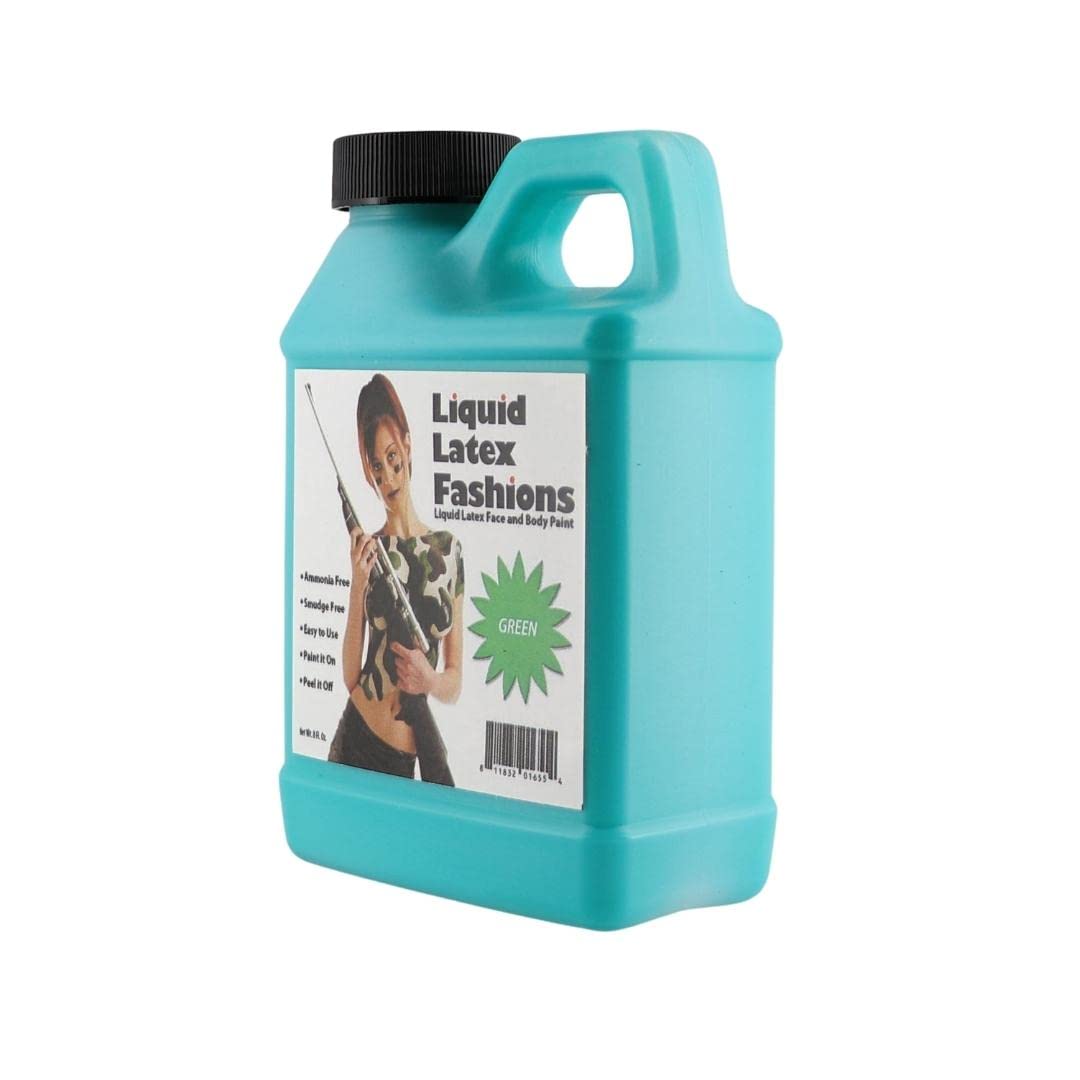 Green 8 Oz - Liquid Latex Body Paint, Ammonia Free No Odor, Easy On and Off, Cosplay Makeup, Creates Professional Monster, Zombie Arts Beauty & Personal Care Liquid Latex Fashions