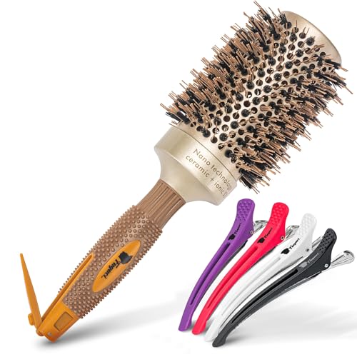 Fagaci Professional Large Round Brush with Natural Boar Bristles for Blow Drying, Nano Technology Ceramic+Ionic for Hair Styling, Volumizing Beauty & Personal Care Fagaci