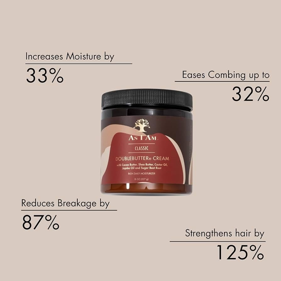 As I Am Double Butter Cream - 8 Ounce - Rich Daily Moisturizer - Soft and Shiny Curls and Coils - Repairs Split Ends - Strengthens Hair - Enriched Beauty & Personal Care As I Am