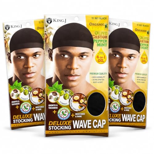 Healthy Treated Wave Deluxe Stocking Wave Cap Black (3 Pack)