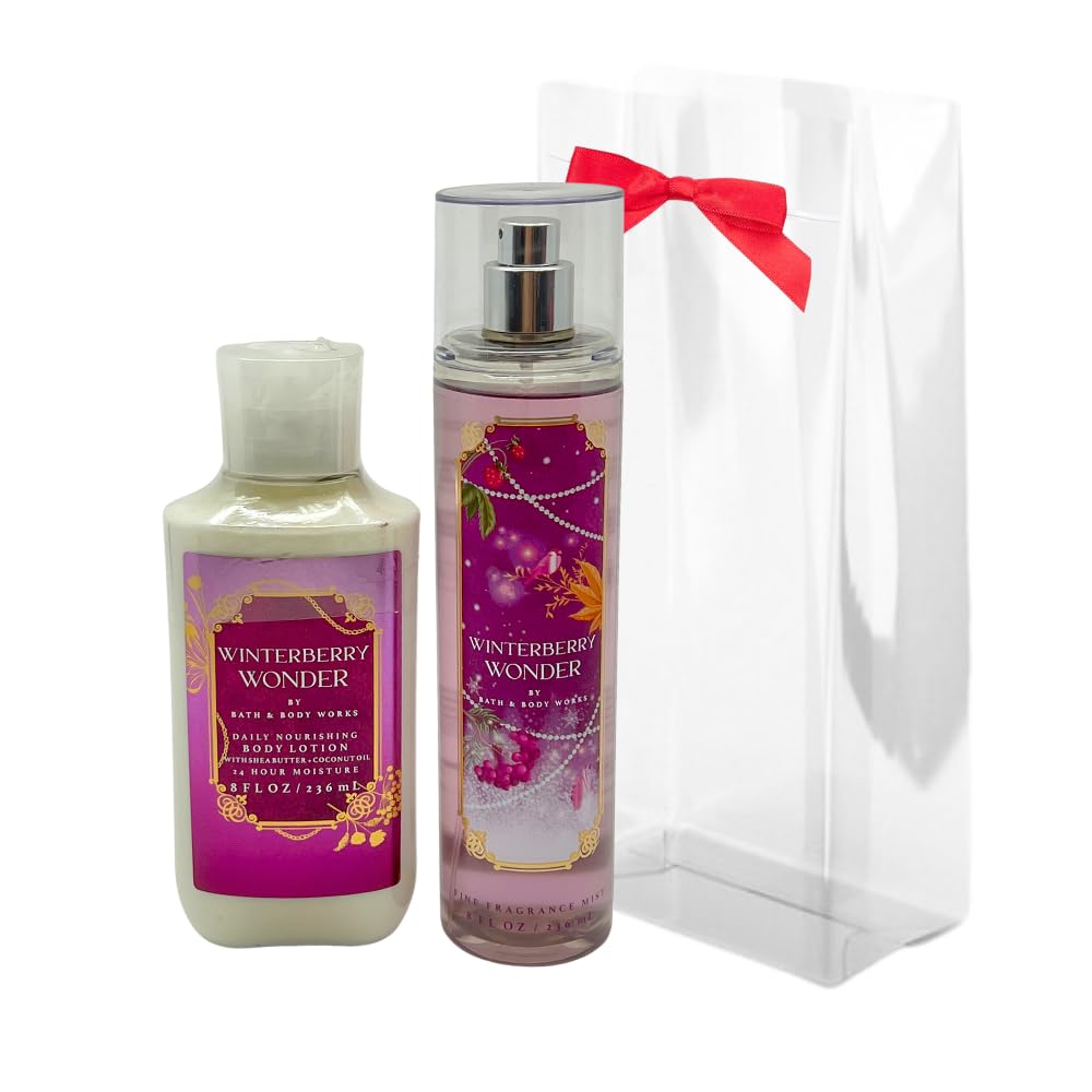 Bath & Body Works WINTERBERRY WONDER 2pc bundle - Fine Fragrace Mist & Body Lotion - Gift set with a Red Bow for Holidays & Gifts Beauty and Personal Care Bath & Body Works