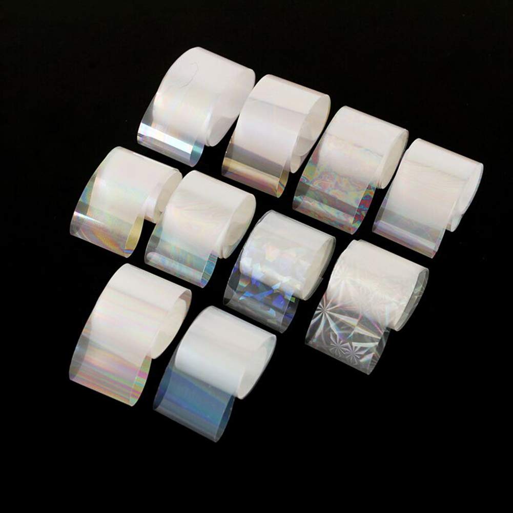 WOKOTO 10 Rolls White Pearl Color Holographic Nail Art Foil Transfer Roll Set Mix-Pattern Stickers Nails Transfer Decals Wraps Kit(1.0inchs*39.4inchs Beauty & Personal Care WOKOTO