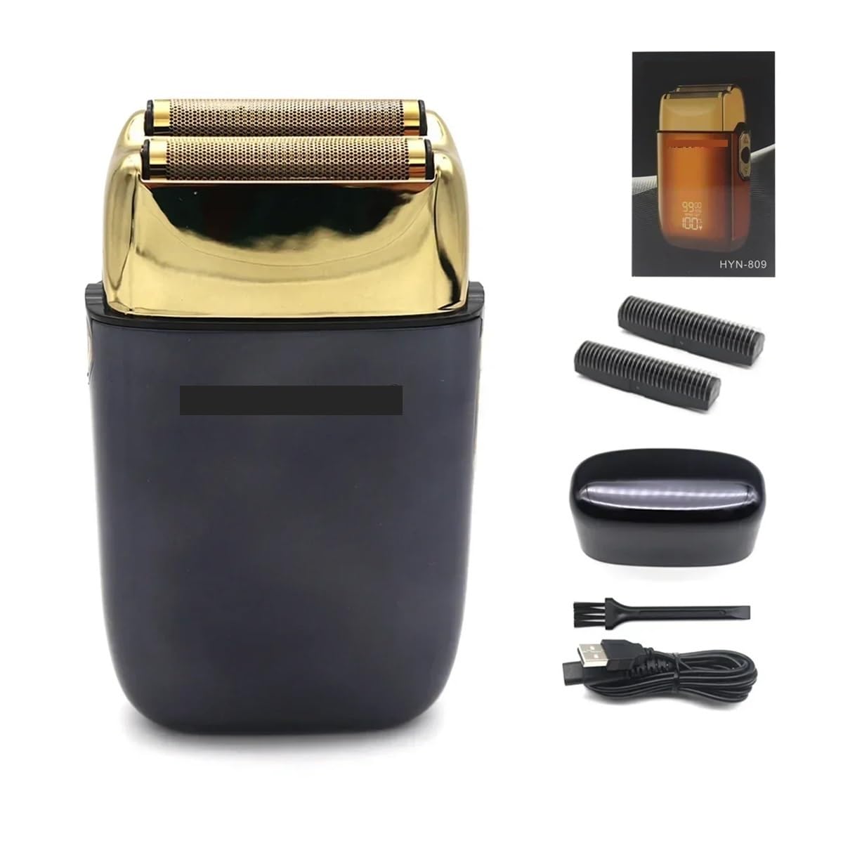 9900RPM USB Interface Cordless Electric Men's Professional Barber Razor LED Floating Double Knife Net Beard Trimmer Foil Male(Black with Blade Box) Beauty and Personal Care EWKYLSEM