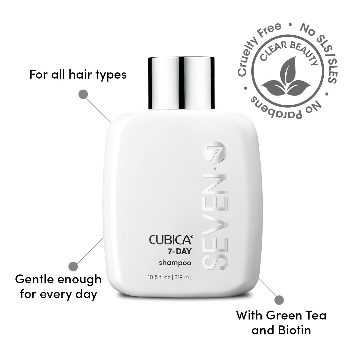 SEVEN Haircare Cubica 7-DAY Shampoo for Women, Men, All Hair Types, Add Shine and Moisture to Hair, Sulfate & Paraben Free, Cruelty Free with Biotin + Beauty & Personal Care SEVEN