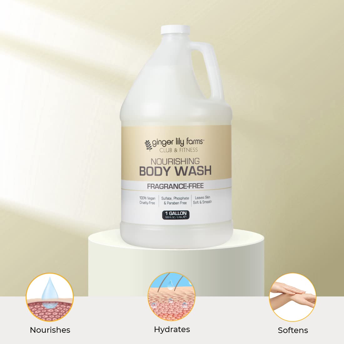 Ginger Lily Farms Club & Fitness Nourishing Body Wash, 100% Vegan & Cruelty-Free, Bath & Shower Gel for Men and Women, Fragrance Free, 1 Gallon (128 Beauty & Personal Care Ginger Lily Farms